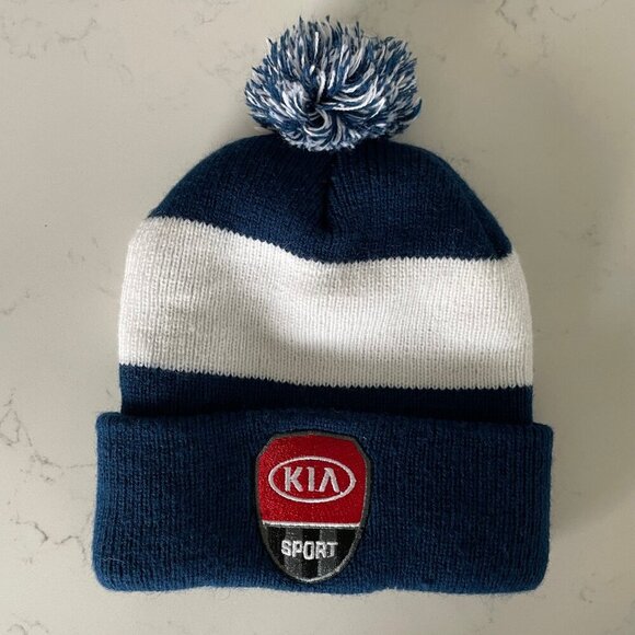Acrylic Colorblock Turned Up Rim Knit Toque Pom Pom Vanc Whitecaps Blue Wht OS - Picture 2 of 5